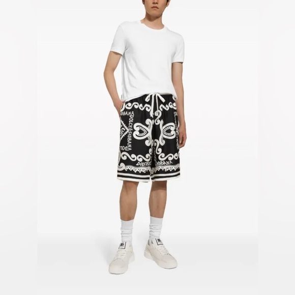 Dolce & Gabbana Other - DOLCE & GABBANA 100% Silk Bandana Print Navy Blue Shorts Size IT 48 $1295 NWT